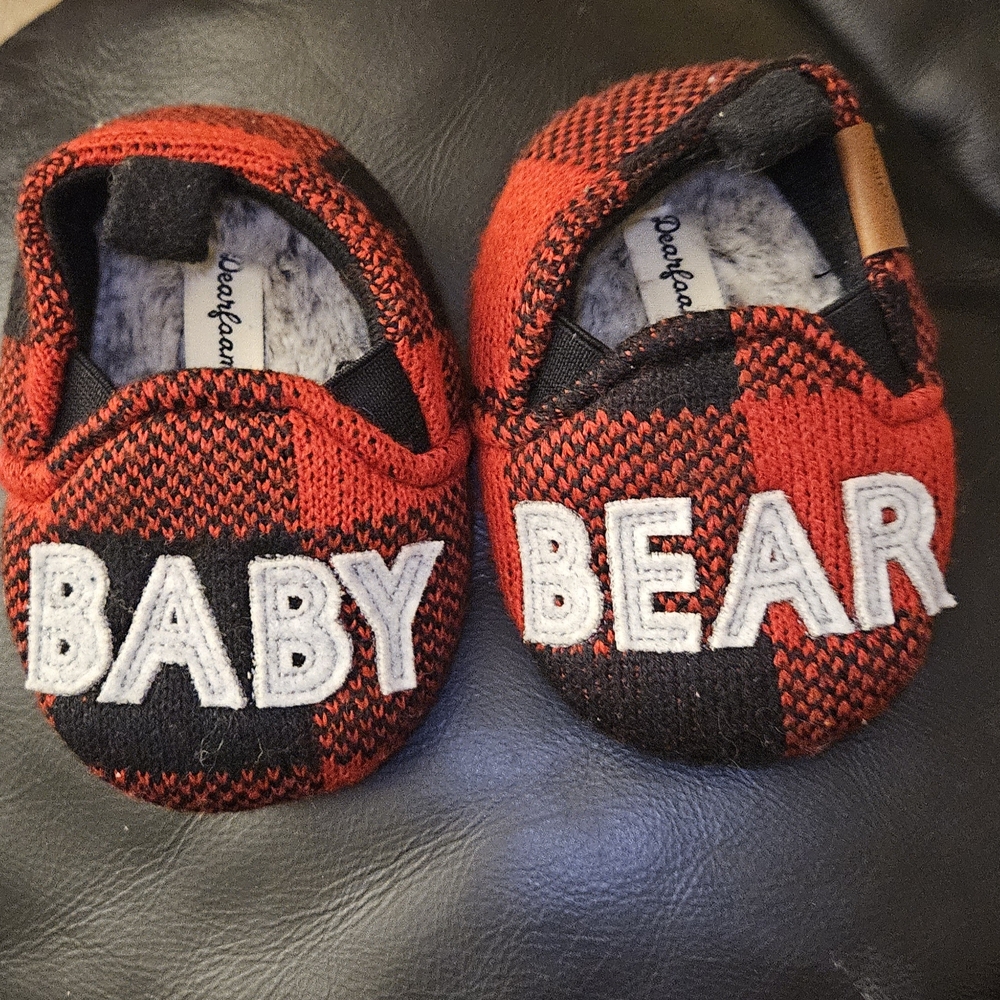 Dearfoams Red and Black Baby Bear Slippers
